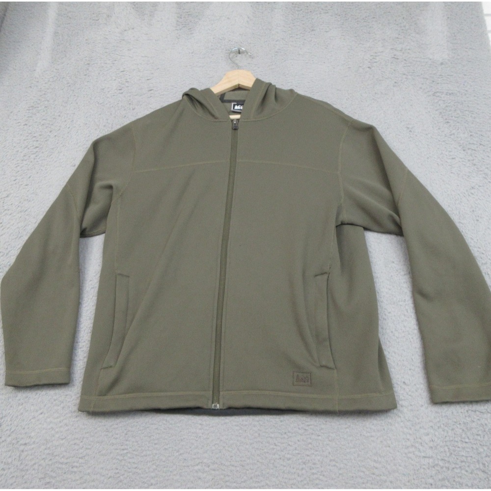 REI Hooded Outdoor Jacket Mens Large Green Fleece Full Zip Hiking 11-M-11746-F10